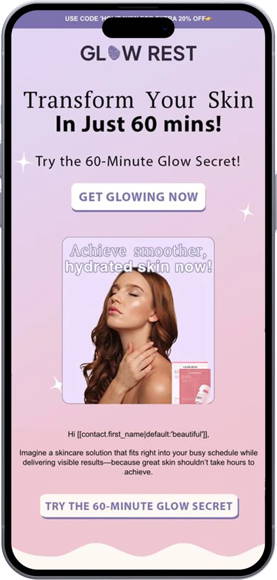 Glowrest email on a phone